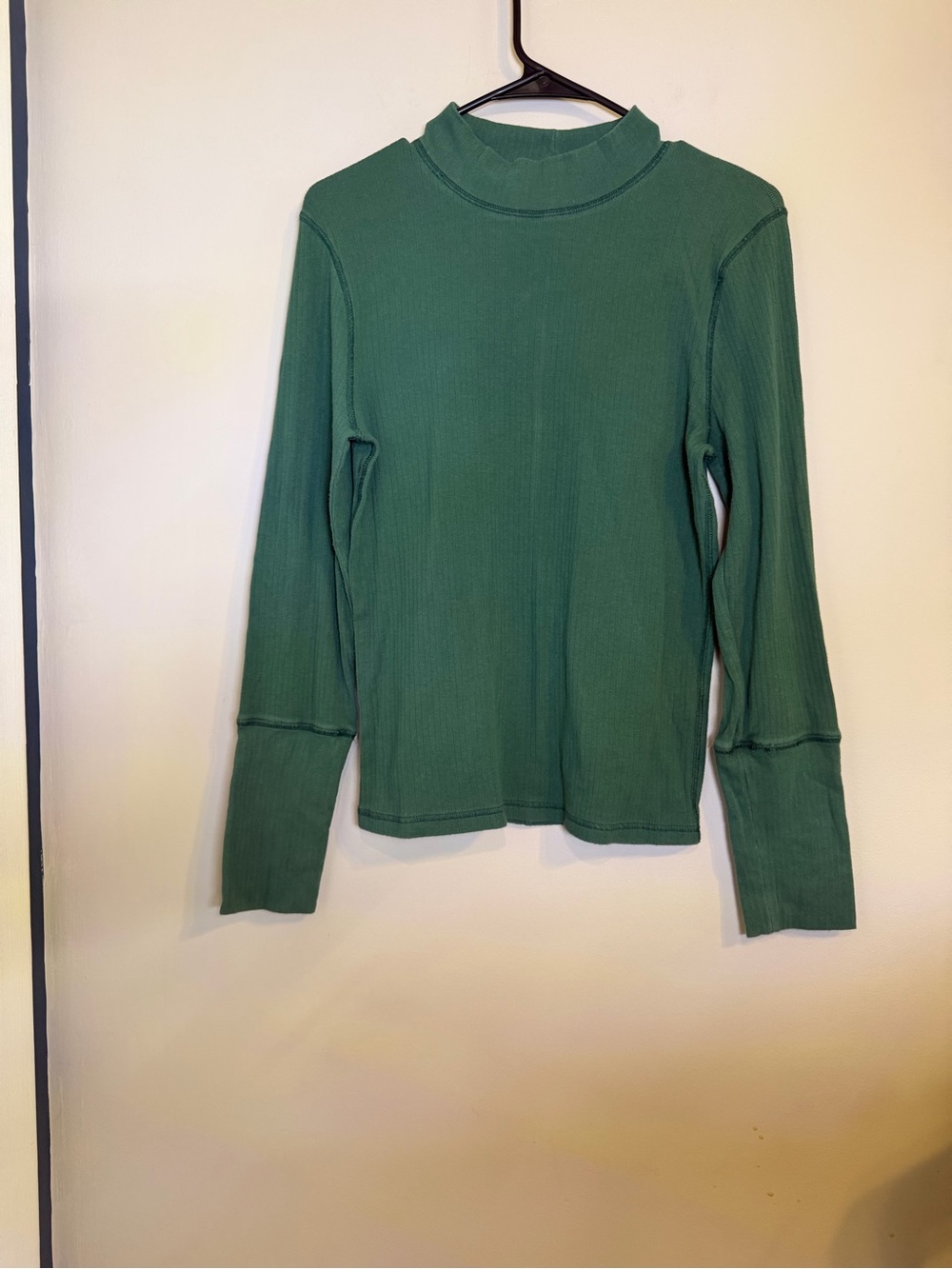 Free People Forest Green Ribbed Mock Neck Long Sleeve Top